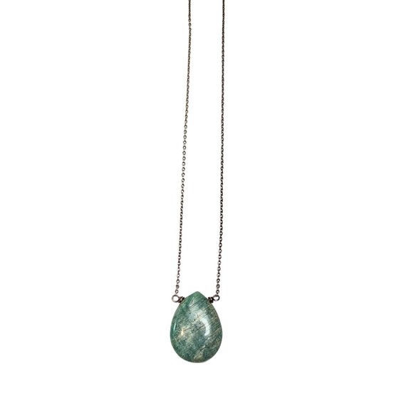 Amazonite Tear Drop Silver Necklace Handmade - Picture 5 of 9
